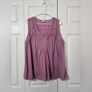 Mauve Pink Sleeveless Tank Top, Embroidery & Lace Large, Excellect Condition